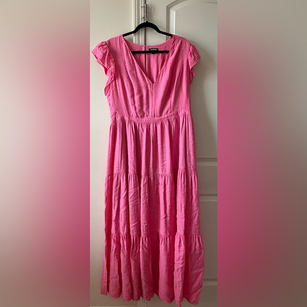 Express Pink Ruched Ruffled Sundress - Picture 3 of 3